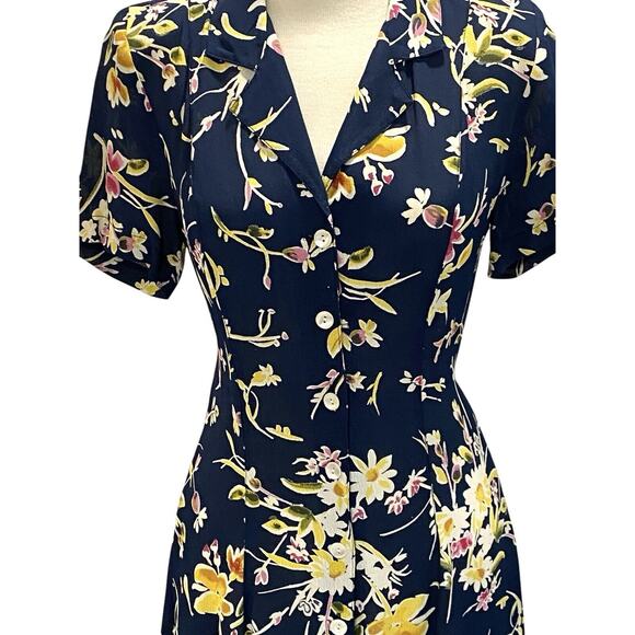 Vintage 80s Floral Blue Button Down Secretary Dress Size 5/6 Church Lady - Picture 4 of 10